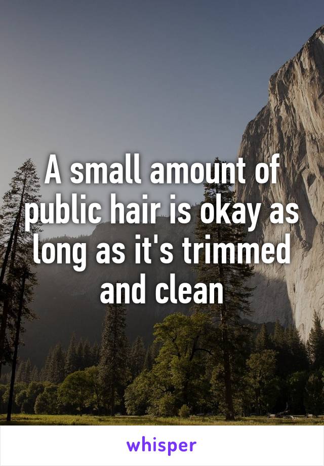 A small amount of public hair is okay as long as it's trimmed and clean