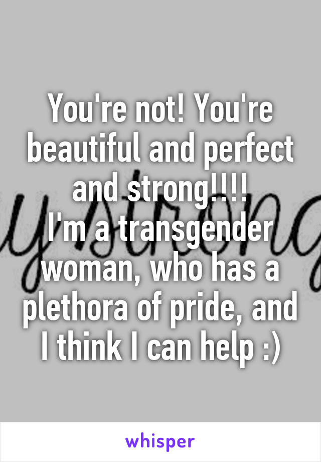 You're not! You're beautiful and perfect and strong!!!!
I'm a transgender woman, who has a plethora of pride, and I think I can help :)