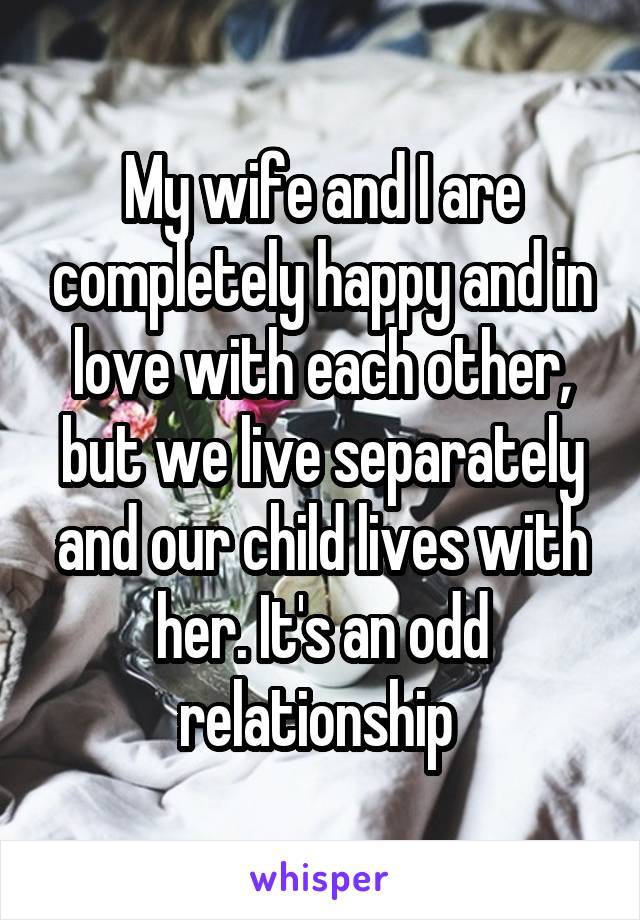 My wife and I are completely happy and in love with each other, but we live separately and our child lives with her. It's an odd relationship 