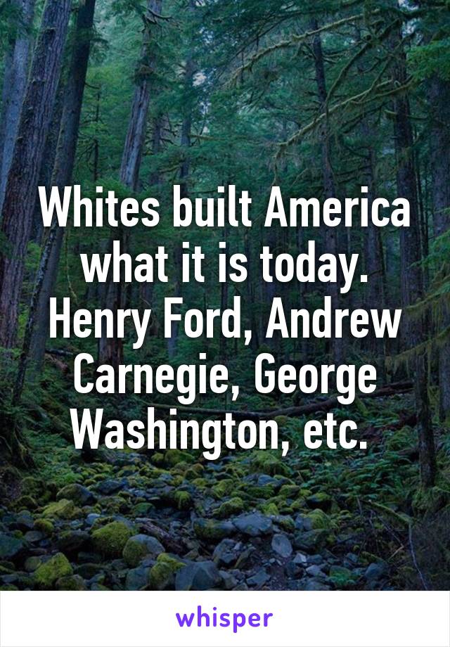 Whites built America what it is today. Henry Ford, Andrew Carnegie, George Washington, etc. 
