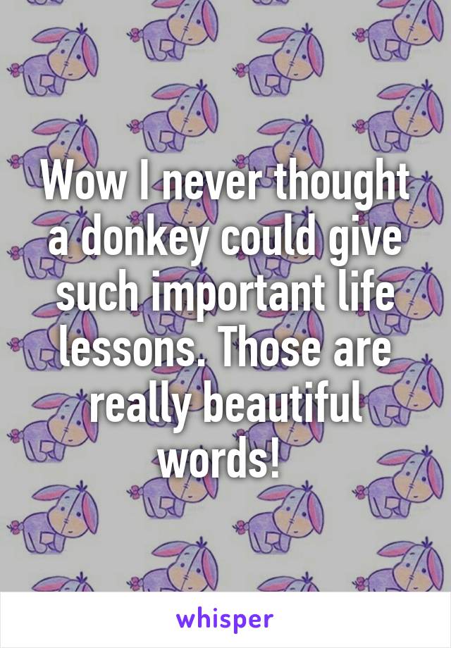 Wow I never thought a donkey could give such important life lessons. Those are really beautiful words! 