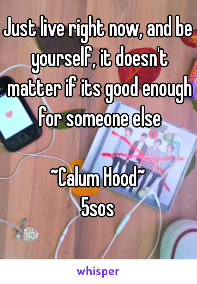 Just live right now, and be yourself, it doesn't matter if its good enough for someone else

~Calum Hood~
5sos