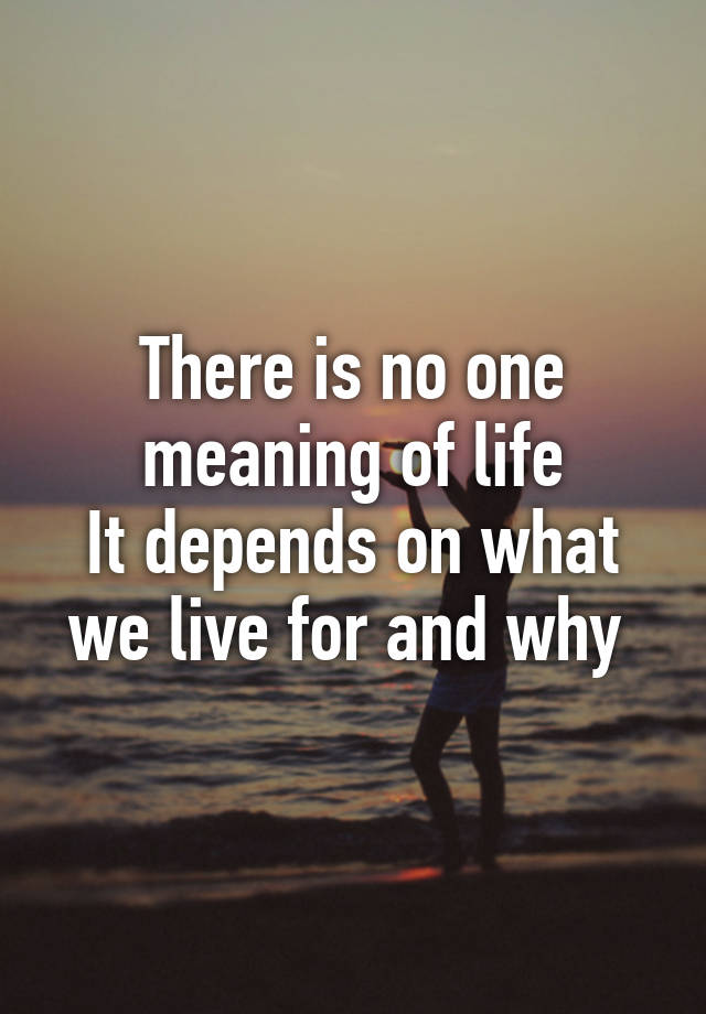 There is no one meaning of life It depends on what we live for and why