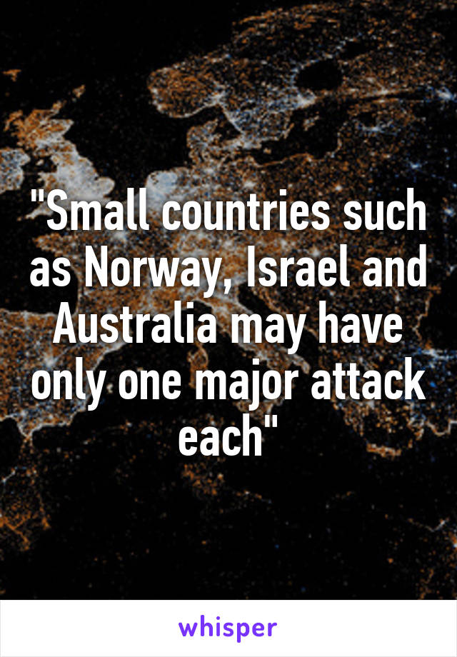 "Small countries such as Norway, Israel and Australia may have only one major attack each"