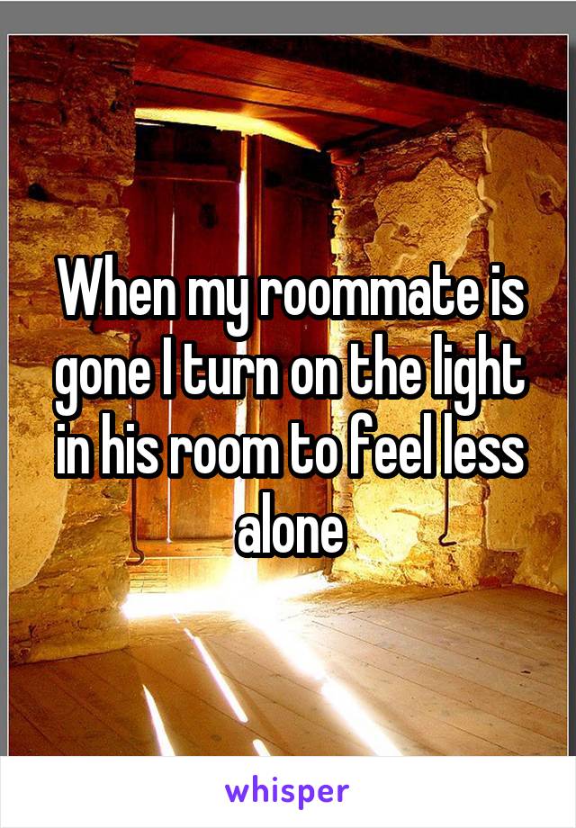When my roommate is gone I turn on the light in his room to feel less alone