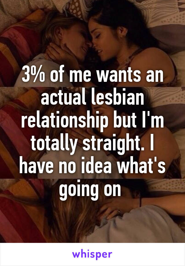 3% of me wants an actual lesbian relationship but I'm totally straight. I have no idea what's going on 