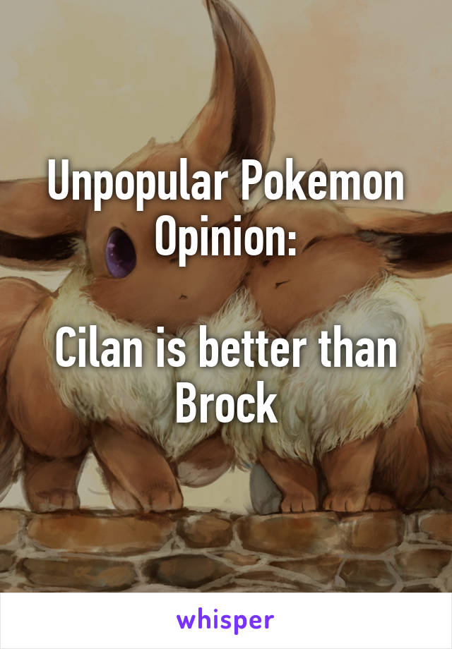 Unpopular Pokemon Opinion:

Cilan is better than Brock
