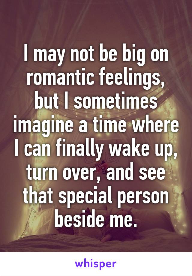 I may not be big on romantic feelings, but I sometimes imagine a time where I can finally wake up, turn over, and see that special person beside me.