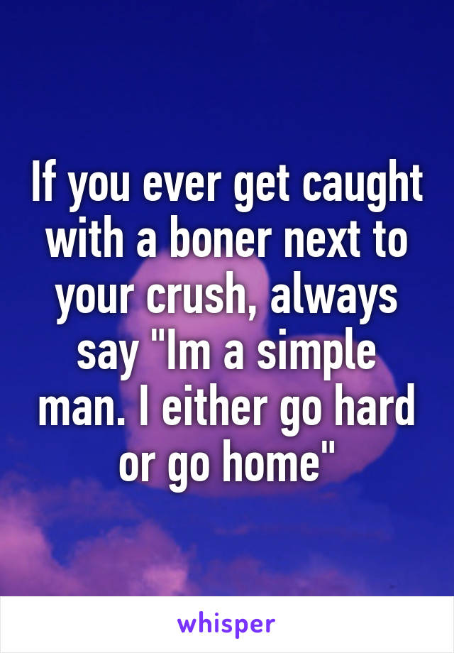 If you ever get caught with a boner next to your crush, always say "Im a simple man. I either go hard or go home"