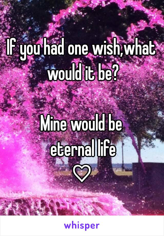 If you had one wish,what would it be?

Mine would be
 eternal life
♡