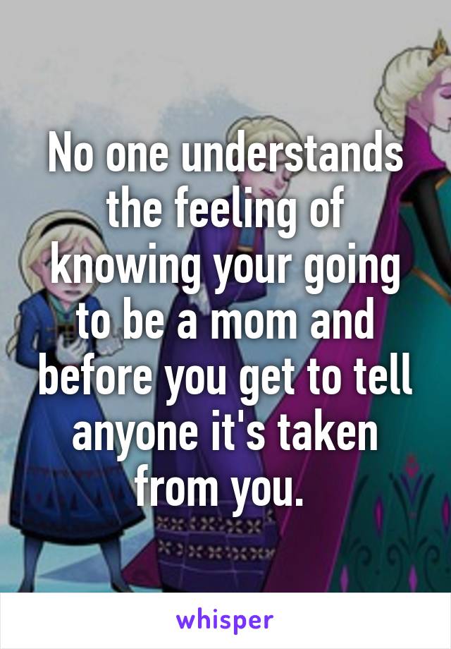 No one understands the feeling of knowing your going to be a mom and before you get to tell anyone it's taken from you. 