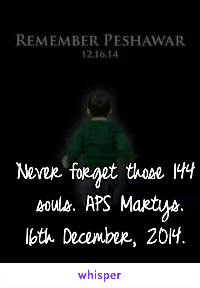 Never forget those 144 souls. APS Martys. 16th December, 2014. 