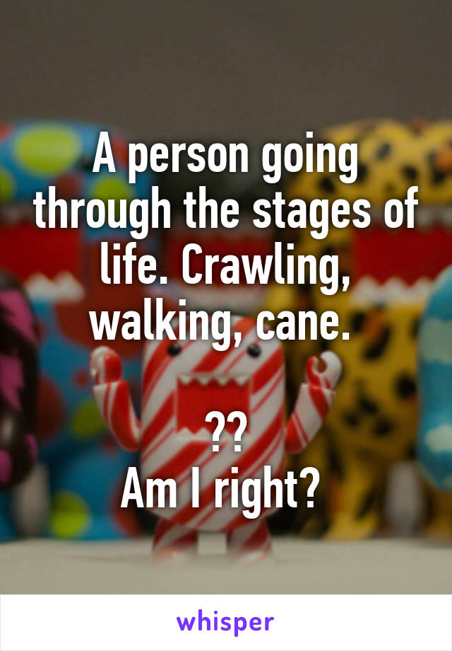 A person going through the stages of life. Crawling, walking, cane. 

??
Am I right? 