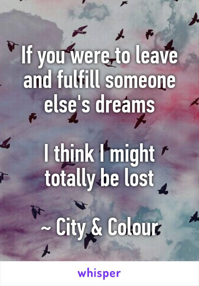 If you were to leave and fulfill someone else's dreams

I think I might totally be lost

~ City & Colour