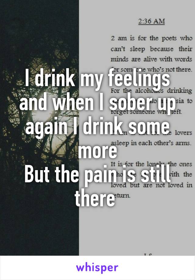 I drink my feelings and when I sober up again I drink some more
But the pain is still there 