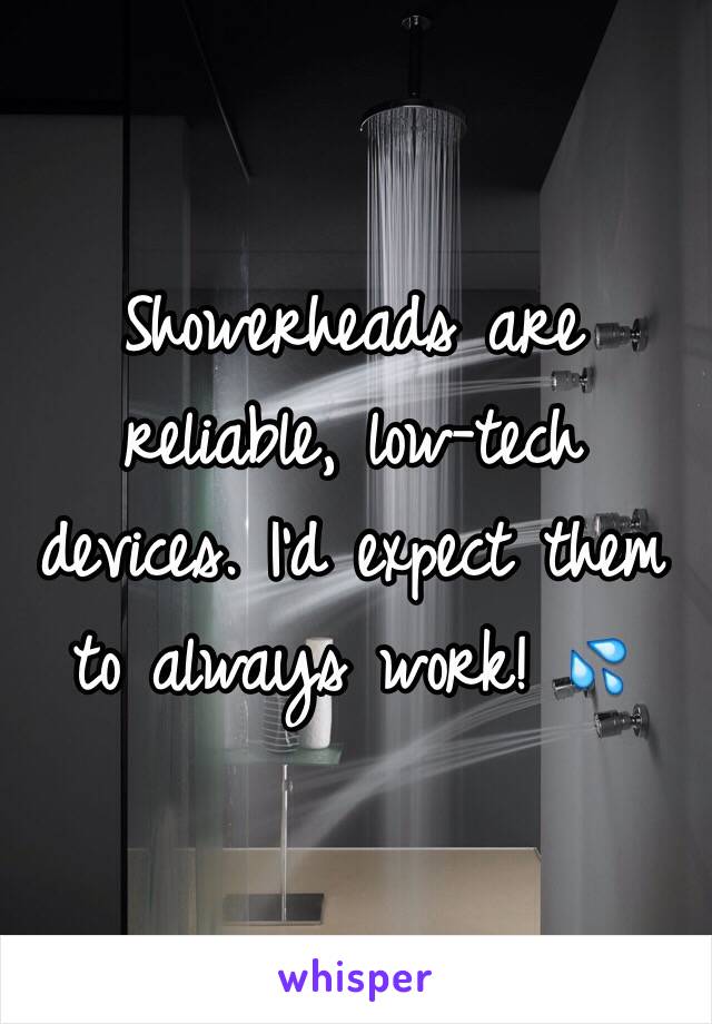 Showerheads are reliable, low-tech devices. I'd expect them to always work! 💦