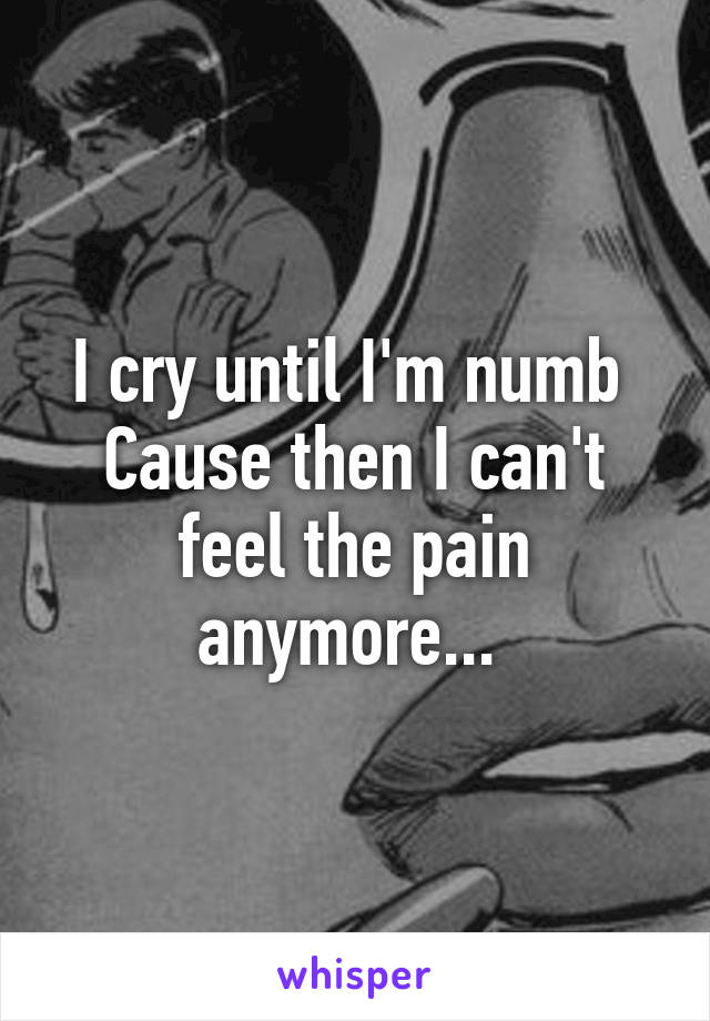 I cry until I'm numb 
Cause then I can't feel the pain anymore... 