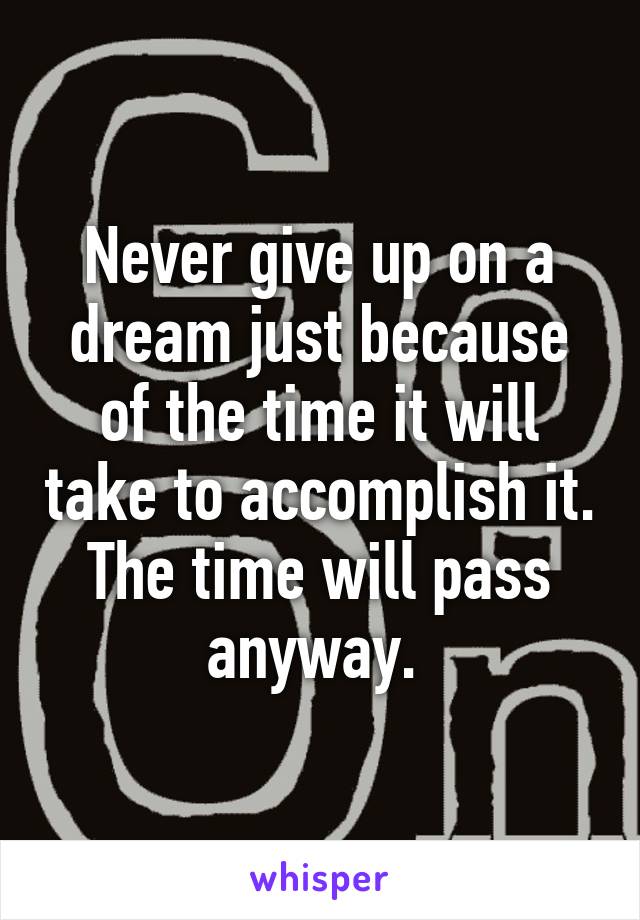 Never give up on a dream just because of the time it will take to accomplish it. The time will pass anyway. 