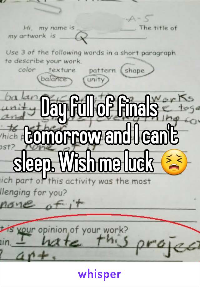 Day full of finals tomorrow and I can't sleep. Wish me luck 😣