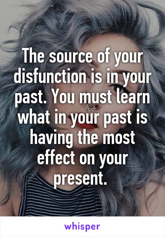 The source of your disfunction is in your past. You must learn what in your past is having the most effect on your present. 