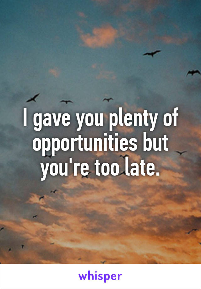 I gave you plenty of opportunities but you're too late.