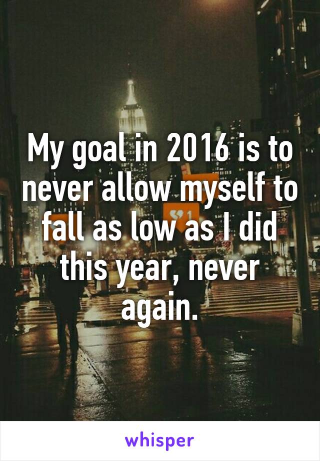 My goal in 2016 is to never allow myself to fall as low as I did this year, never again.