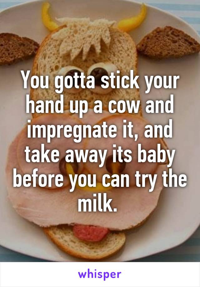 You gotta stick your hand up a cow and impregnate it, and take away its baby before you can try the milk. 