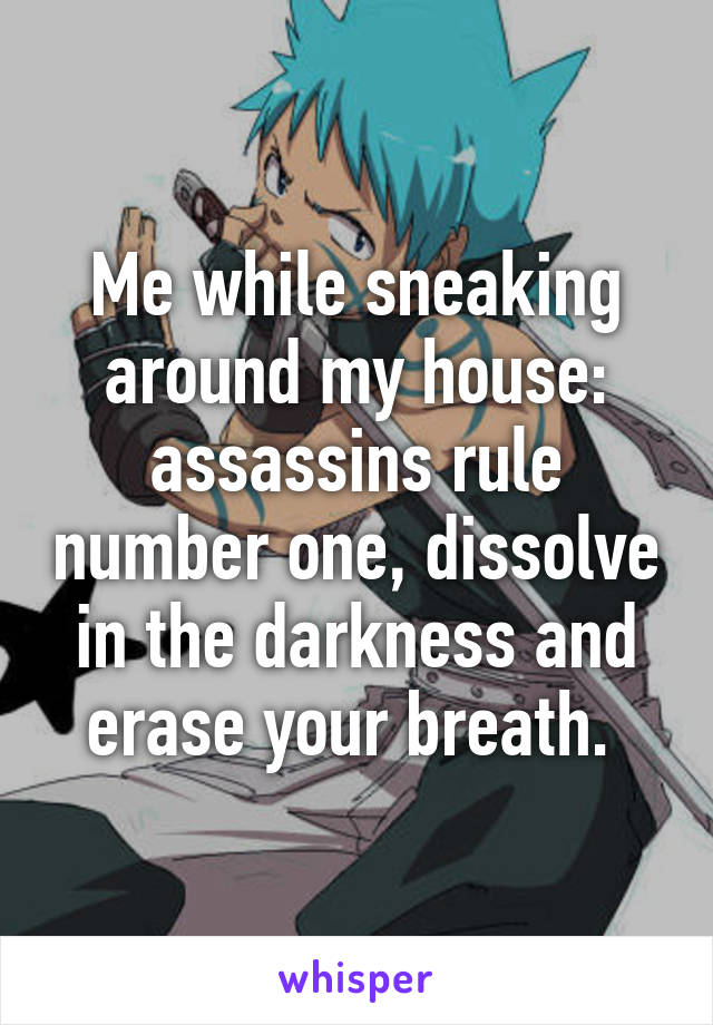 Me while sneaking around my house: assassins rule number one, dissolve in the darkness and erase your breath. 