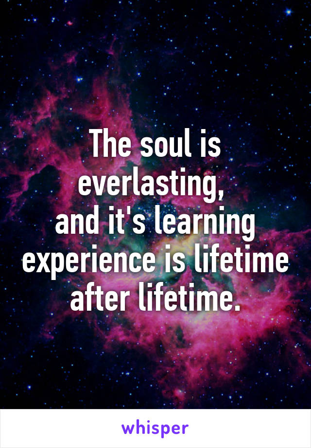 The soul is everlasting, 
and it's learning experience is lifetime after lifetime.