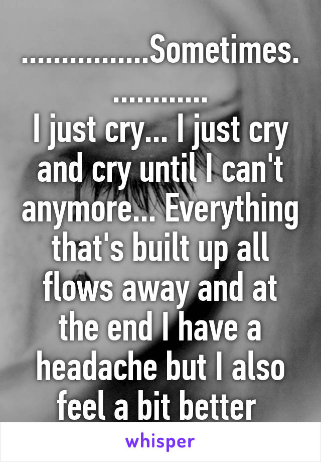 ................Sometimes.............
I just cry... I just cry and cry until I can't anymore... Everything that's built up all flows away and at the end I have a headache but I also feel a bit better 