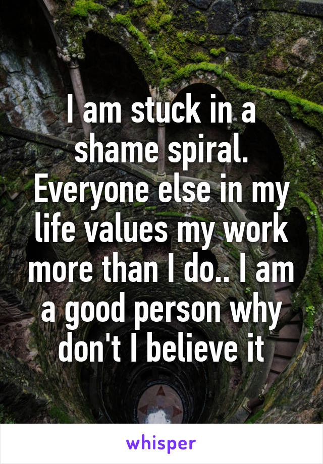 I am stuck in a shame spiral. Everyone else in my life values my work more than I do.. I am a good person why don't I believe it