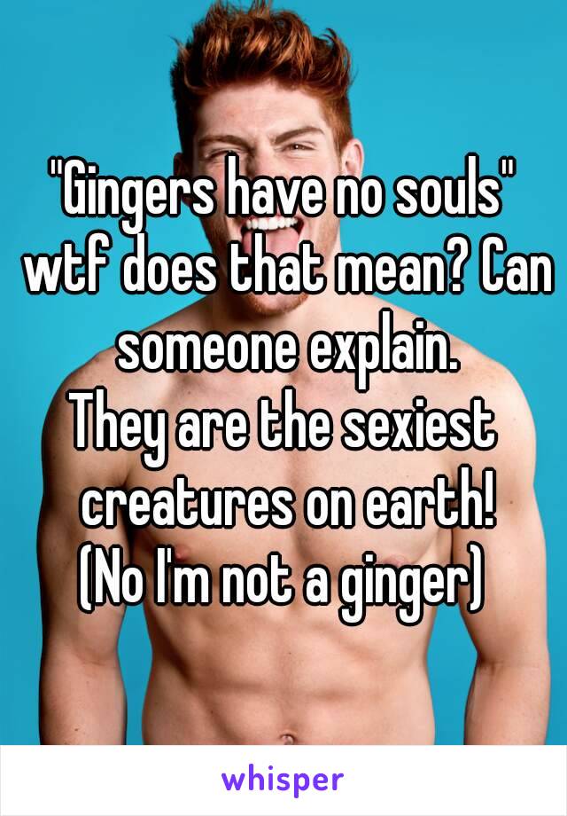 "Gingers have no souls" wtf does that mean? Can someone explain.
They are the sexiest creatures on earth!
(No I'm not a ginger)
