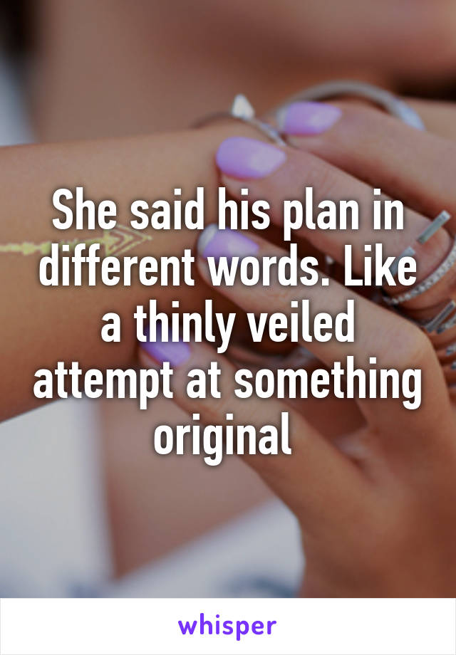 She said his plan in different words. Like a thinly veiled attempt at something original 