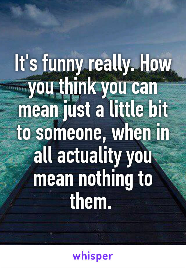 It's funny really. How you think you can mean just a little bit to someone, when in all actuality you mean nothing to them. 