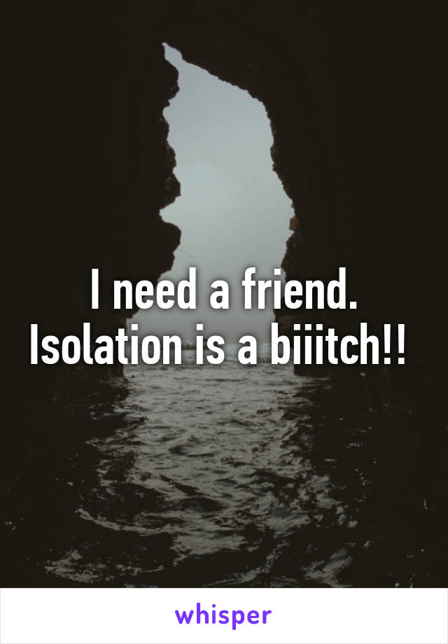 I need a friend. Isolation is a biiitch!! 