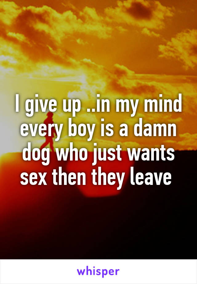 I give up ..in my mind every boy is a damn dog who just wants sex then they leave 