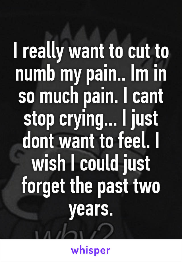 I really want to cut to numb my pain.. Im in so much pain. I cant stop crying... I just dont want to feel. I wish I could just forget the past two years.