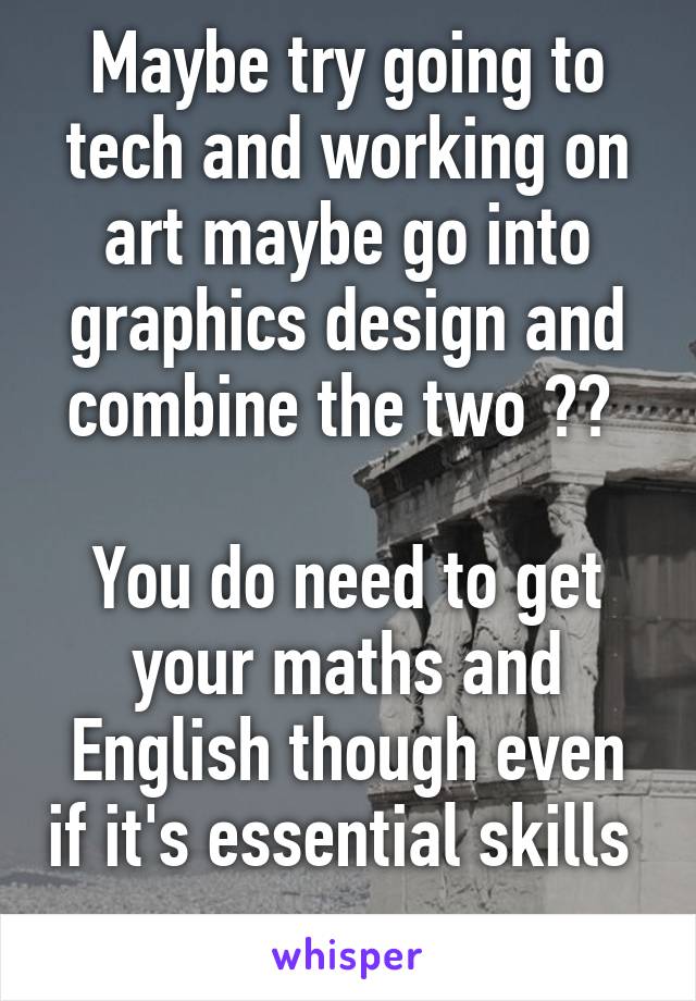 Maybe try going to tech and working on art maybe go into graphics design and combine the two ?? 

You do need to get your maths and English though even if it's essential skills   