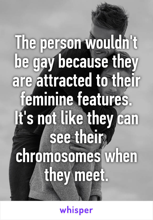 The person wouldn't be gay because they are attracted to their feminine features. It's not like they can see their chromosomes when they meet.