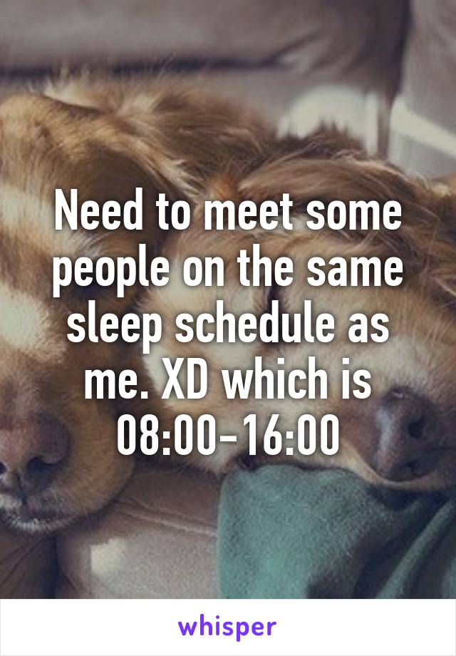 Need to meet some people on the same sleep schedule as me. XD which is 08:00-16:00