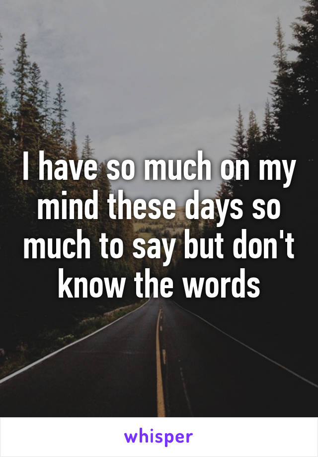 I have so much on my mind these days so much to say but don't know the words