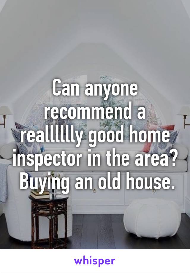 Can anyone recommend a realllllly good home inspector in the area?  Buying an old house.