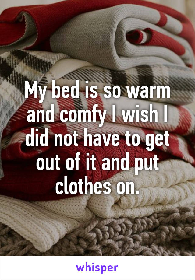 My bed is so warm and comfy I wish I did not have to get out of it and put clothes on.