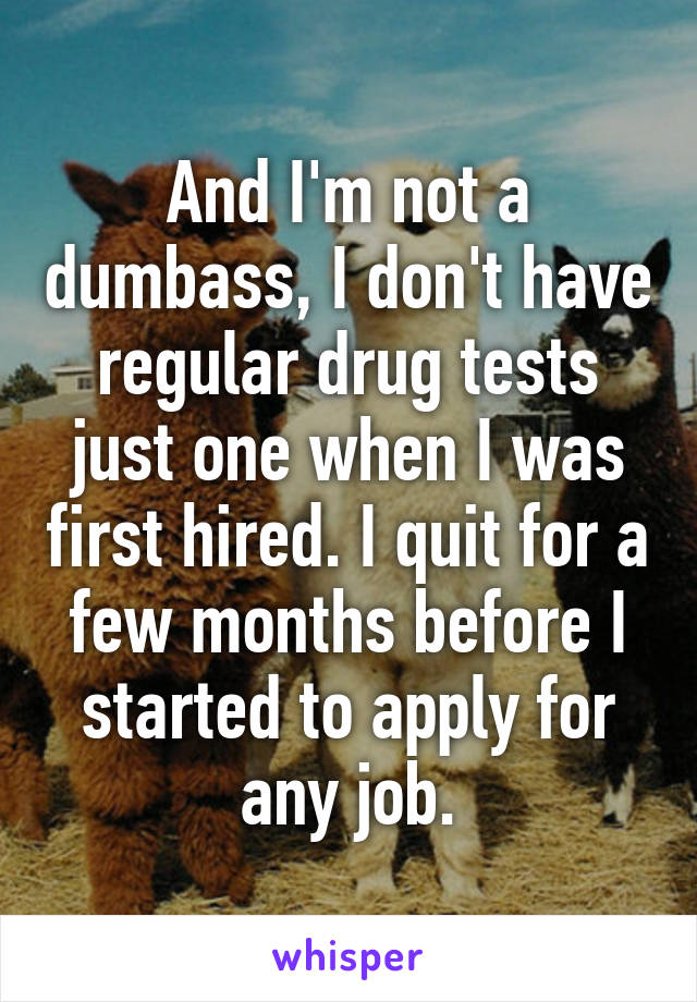 And I'm not a dumbass, I don't have regular drug tests just one when I was first hired. I quit for a few months before I started to apply for any job.