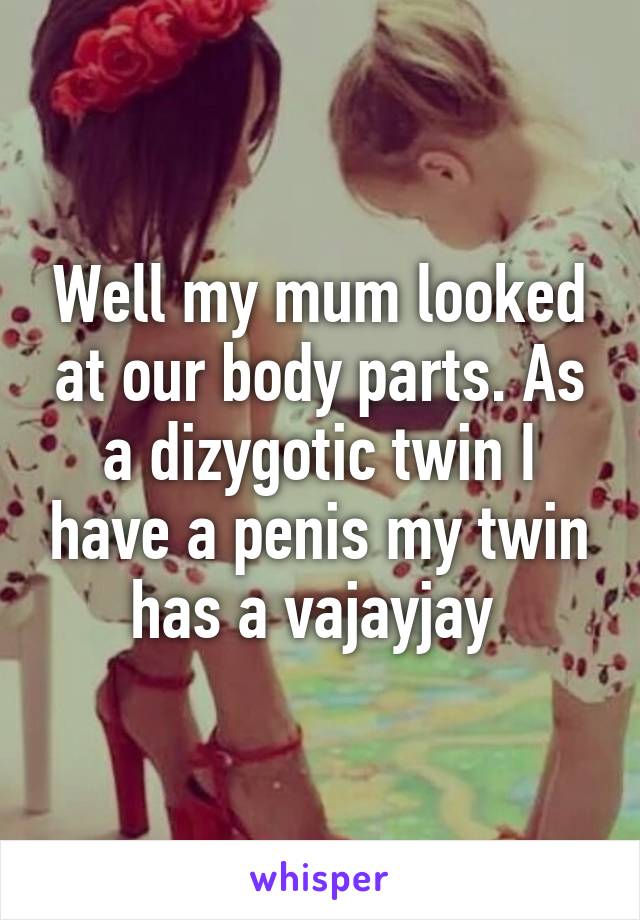 Well my mum looked at our body parts. As a dizygotic twin I have a penis my twin has a vajayjay 