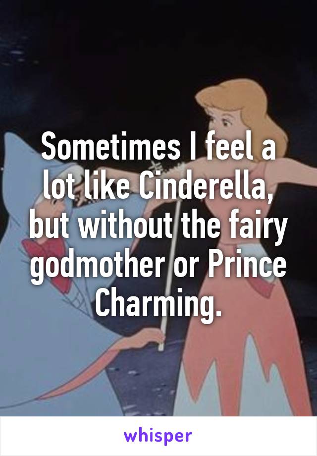 Sometimes I feel a lot like Cinderella, but without the fairy godmother or Prince Charming.