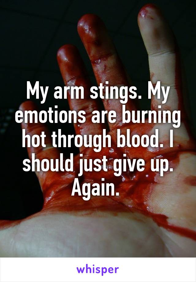 My arm stings. My emotions are burning hot through blood. I should just give up. Again. 