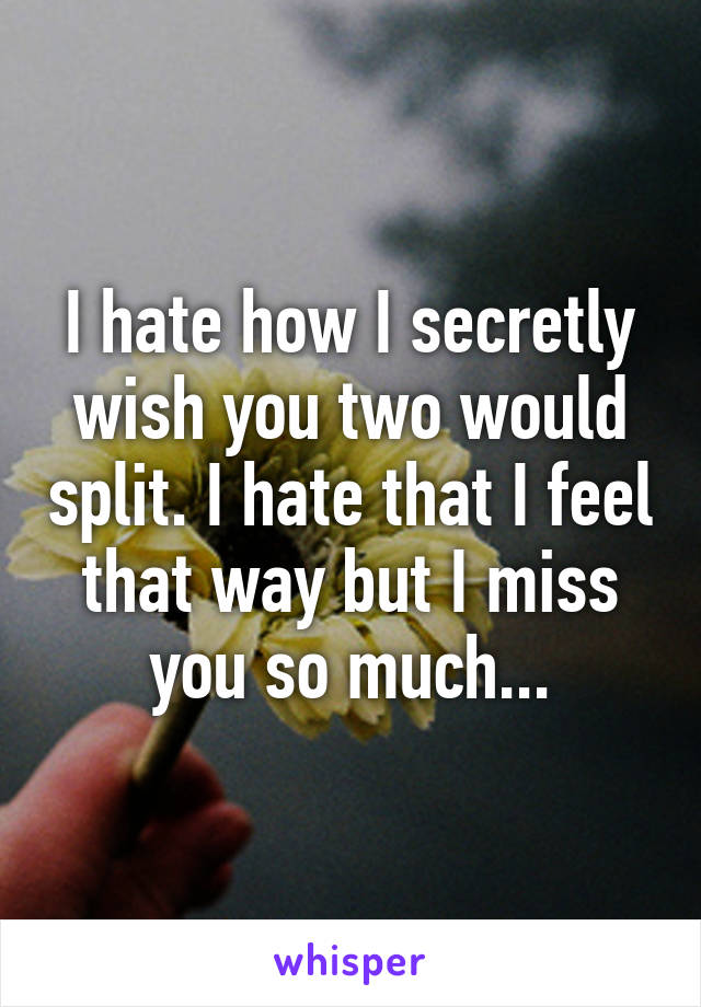 I hate how I secretly wish you two would split. I hate that I feel that way but I miss you so much...