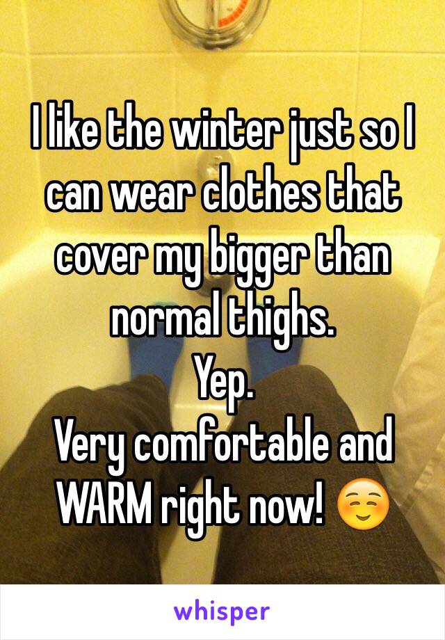 I like the winter just so I can wear clothes that cover my bigger than normal thighs. 
Yep. 
Very comfortable and WARM right now! ☺️