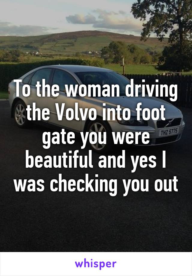 To the woman driving the Volvo into foot gate you were beautiful and yes I was checking you out